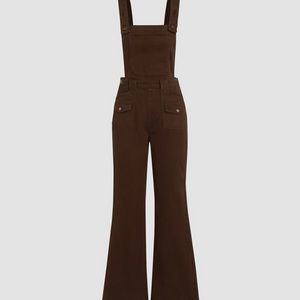 Denim pocket brown flared jumpsuit